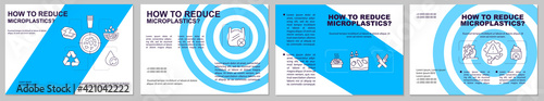 How to reduce microplastics brochure template. Flyer, booklet, leaflet print, cover design with linear icons. Global warming. Vector layouts for presentation, annual reports, advertisement pages