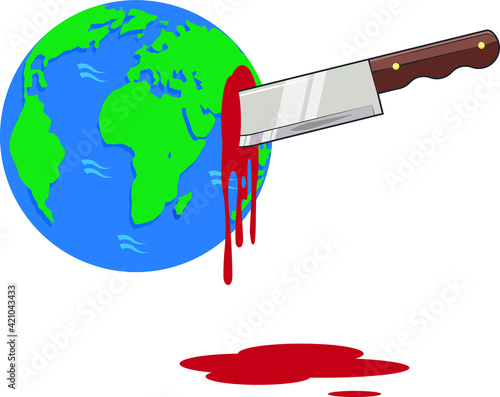Knife into the planet earth. Earth killing symbol.