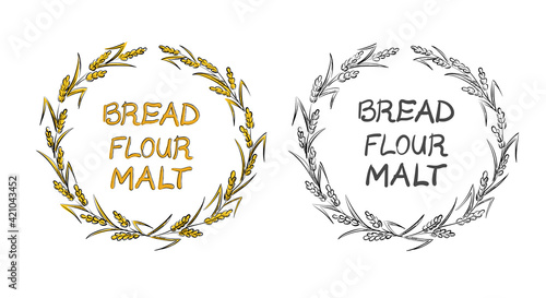Wheaten Wreath of Spikelet. Bread Flour Malt Inscription. Fest Harvest and Oktoberfest Mood. Vector