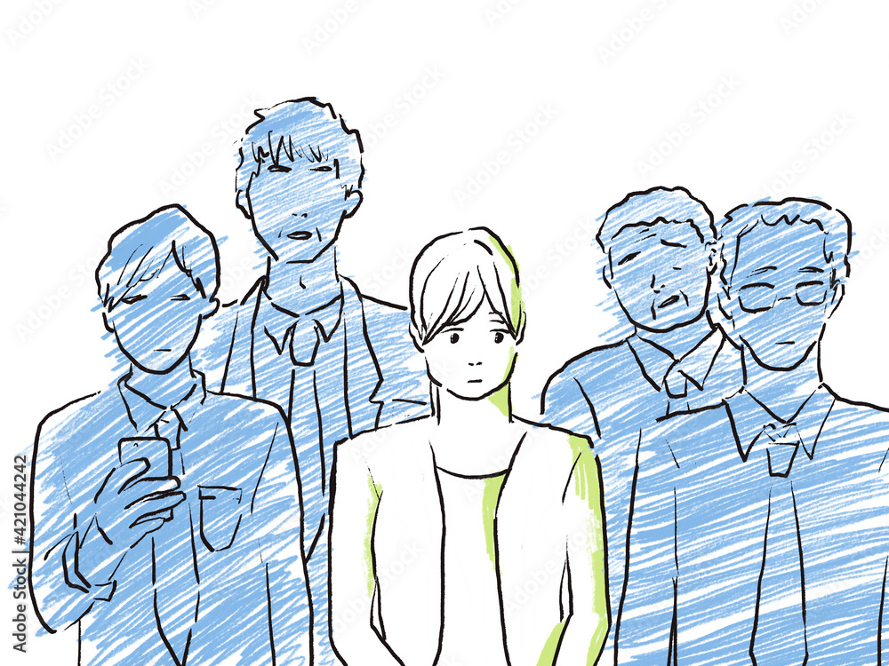 男社会の企業で働くことに違和感を感じる女性 色鉛筆とインク手描きイラスト Stock Illustration Adobe Stock