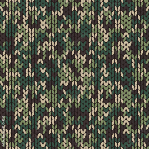 Stylish knitted military camo. Wool camouflage pattern . Seamless texture. Design for fabric printing. Vector background