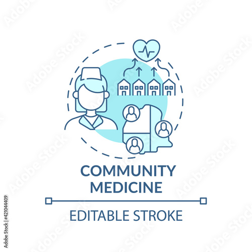 Community medicine blue concept icon. Public healthcare service. Therapist assistance. Family doctor idea thin line illustration. Vector isolated outline RGB color drawing. Editable stroke