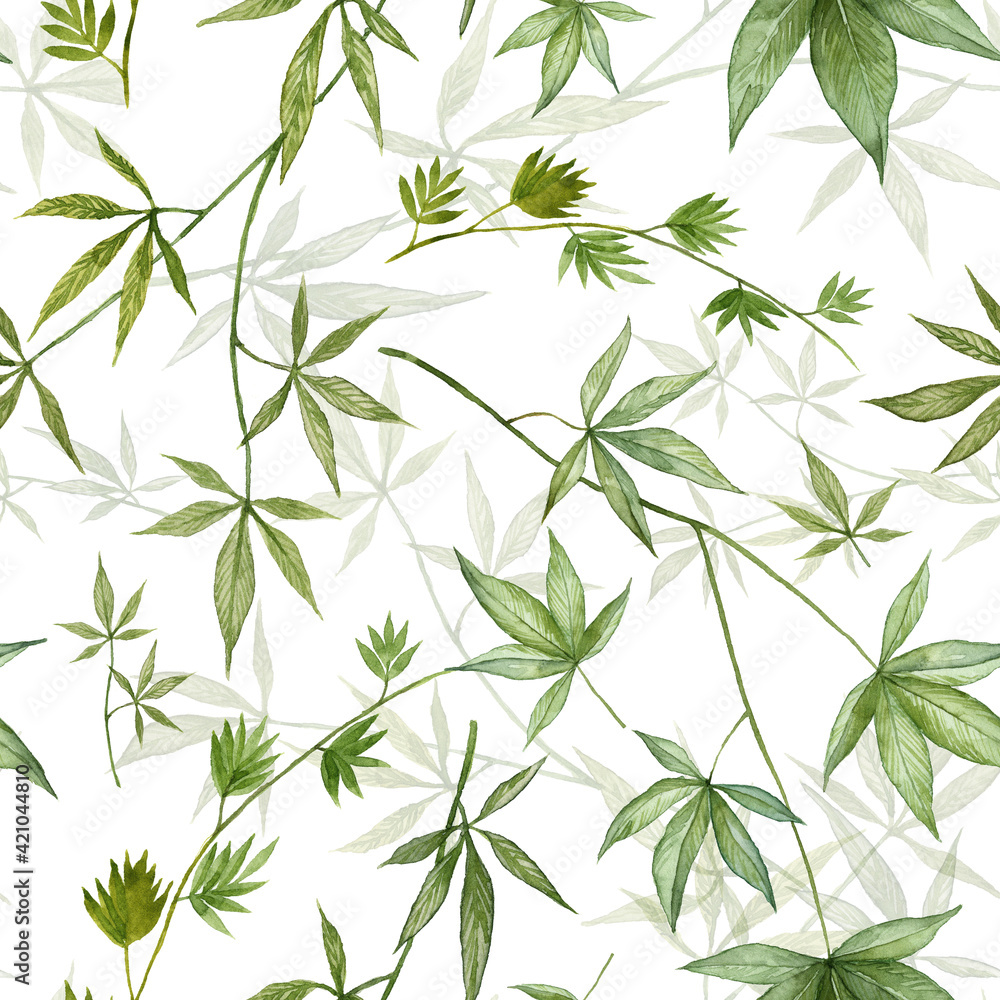 Seamless pattern with hand painted watercolor twigs