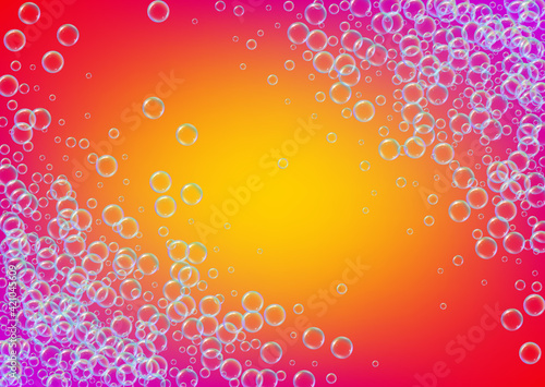 Fizz background with shampoo foam and soap bubbles.