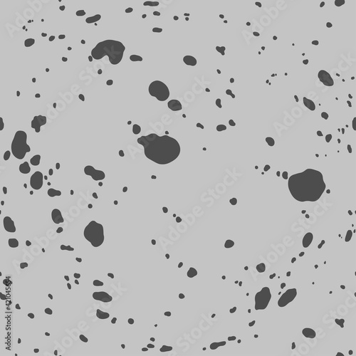 Quail eggs texture. Abstract vector seamless pattern with dots and splashes on a gray background. Dalmatian grunge tiles