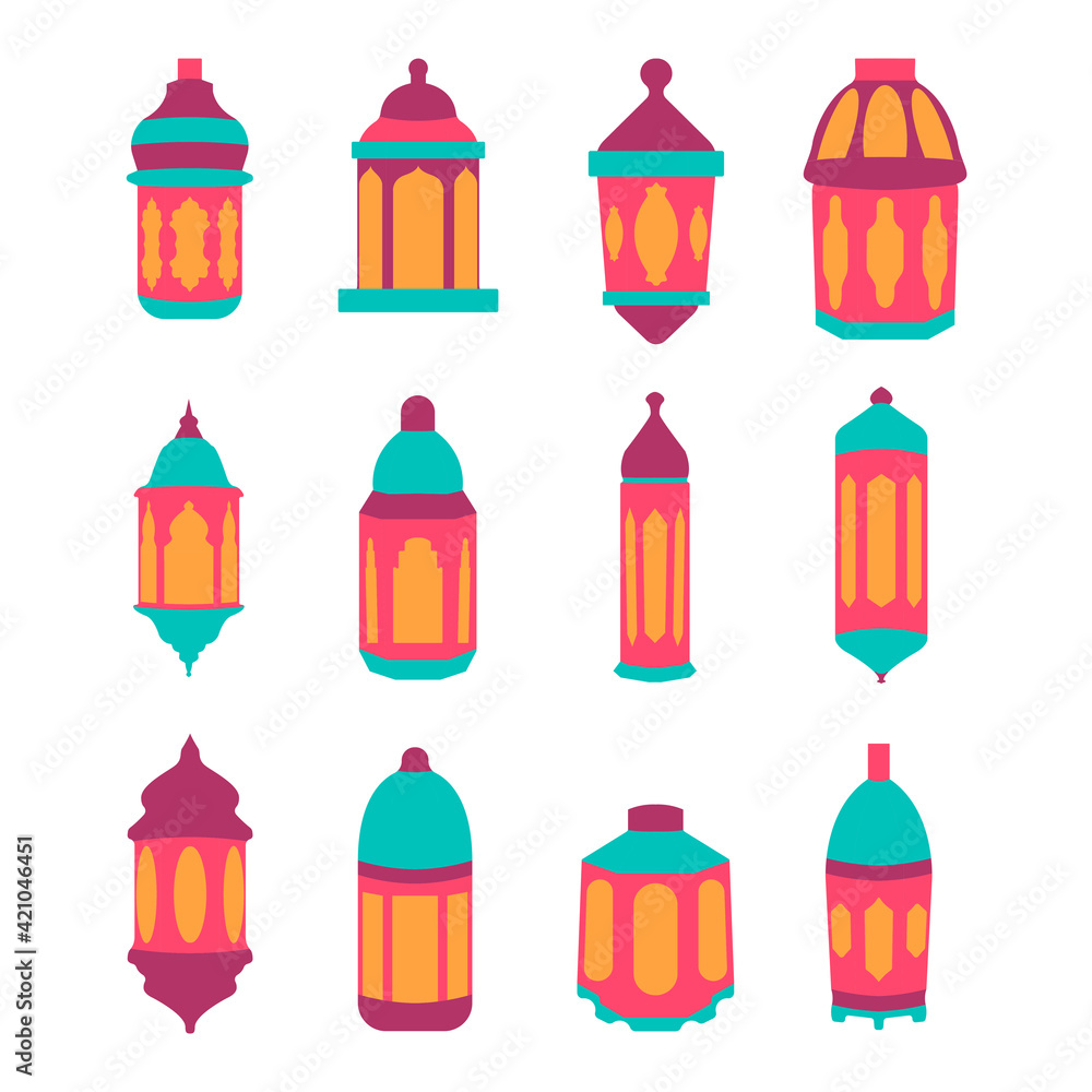 flat of a lantern set vector illustration. Ramadan Kareem Flat Style Background flat of a lantern set vector illustration. Ramadan Kareem Flat Style Background
