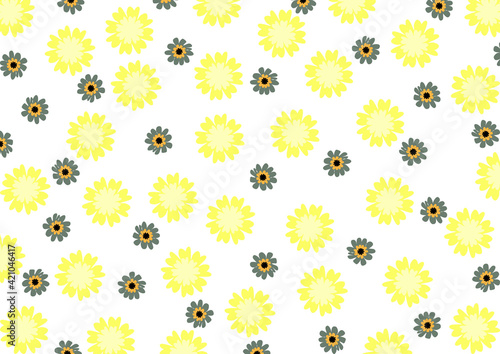 Creative hand drawn lemon yellow and khaki green flowers, cartoon style, isolated, seamless pattern for wrapping paper, wallpaper, packaging design ...
