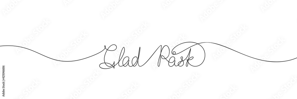 Happy Easter Swedish (Glad Pask) calligraphy lettering Continuous one line drawing, Handwritten phrase, Vector minimalist illustration, Design element for Easter holidays Swedish language