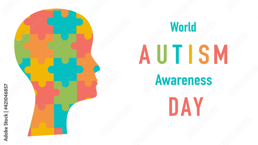 World autism awareness day. Colourful puzzles vector background. Symbol of autism. Medical flat illustration in bright colors. Health care, banner, poster, card.