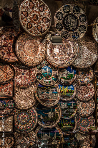 assorted Turkish goods for sale inside the historic Grand Bazaar in Istanbul.