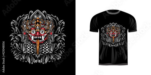 illustration leak bali for tshirt design, emblem character engraving ornament