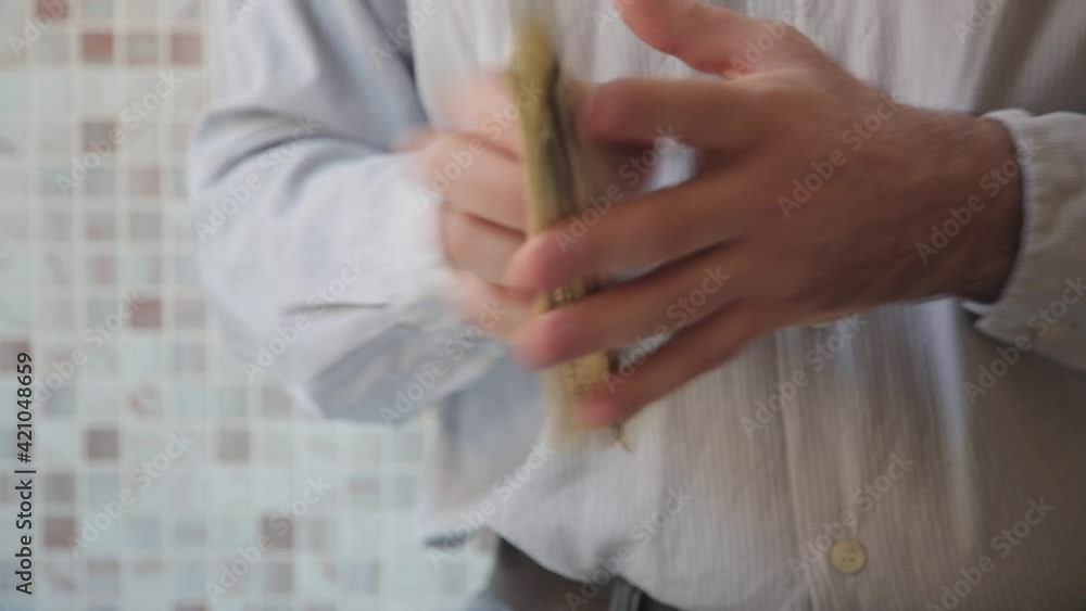 Man Counting American Dollars Money Banknotes Cash Bills Man Counting American Dollars Money Banknotes Cash Bills