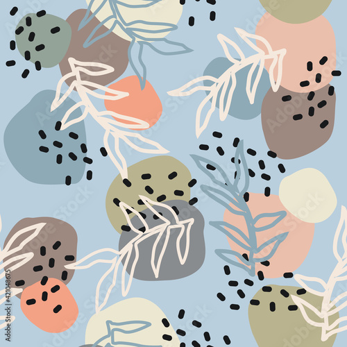 Abstract design with nature-inspired and abstract shapes. Modern exotic plants illustration. Creative pattern with hand drawn shapes