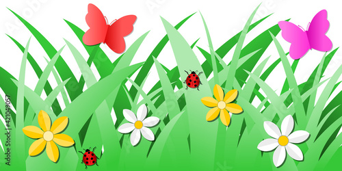Printemps avec Coccinelles, Papillons et Fleurs