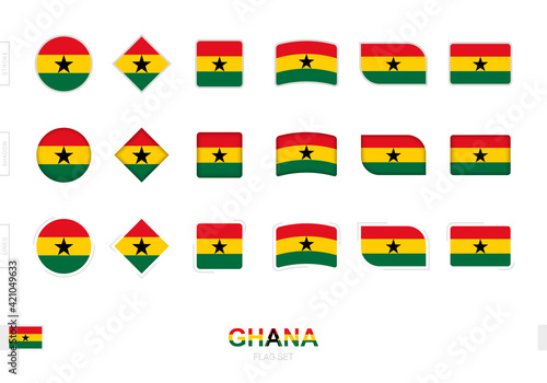 Ghana flag set, simple flags of Ghana with three different effects.