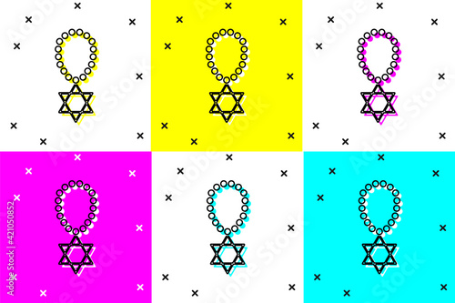 Set Star of David necklace on chain icon isolated on color background. Jewish religion symbol. Symbol of Israel. Jewellery and accessory. Vector