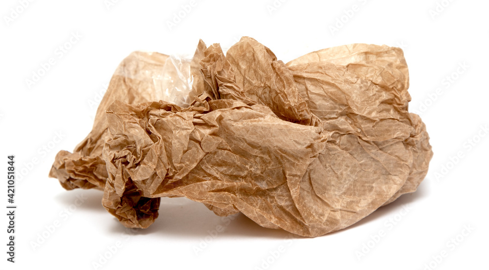 crumpled greasy paper bag on white background crumpled greasy paper bag on white background