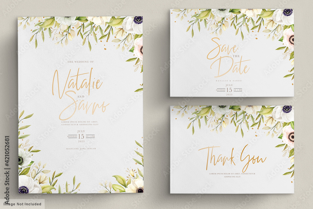 Naklejka premium Watercolor poppy anemone invitation card