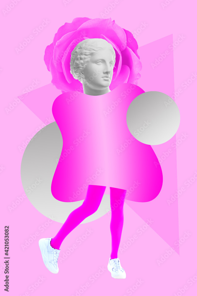 Collage with plaster antique sculpture of human face in a pop art style. Modern creative concept image with ancient statue head. Zine culture. Contemporary art poster. Funky minimalism. Retro design. Collage with plaster antique sculpture of human face in a pop art style. Modern creative concept image with ancient statue head. Zine culture. Contemporary art poster. Funky minimalism. Retro design.