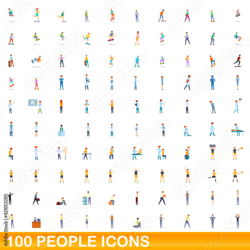 100 people icons set. Cartoon illustration of 100 people icons vector set isolated on white background