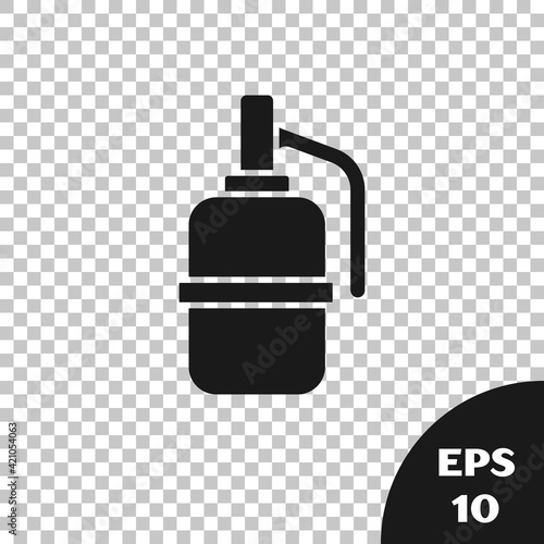 Black Hand grenade icon isolated on transparent background. Bomb explosion. Vector