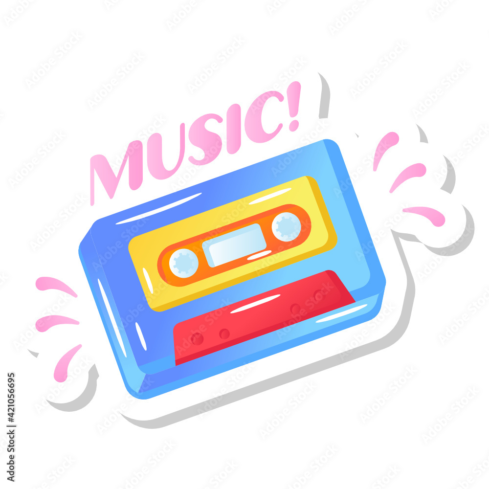 
A party cassette music, flat sticker

