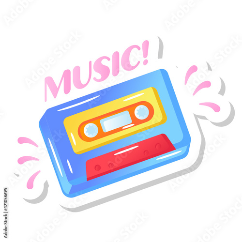  A party cassette music  flat sticker  