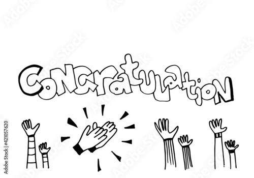 Applause hand draw on white background with congratulation text.vector illustration.