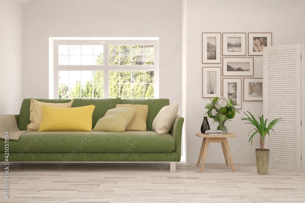 White living room with sofa. Scandinavian interior design. 3D illustration White living room with sofa. Scandinavian interior design. 3D illustration