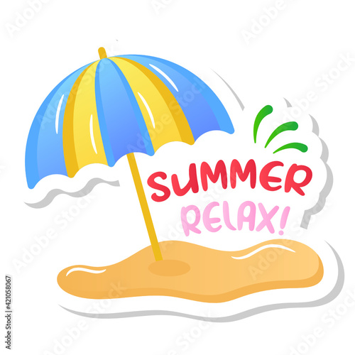 
A sunshade or beach umbrella sticker, cute beach


