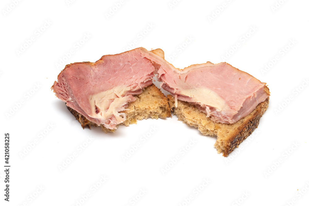 slice of bread with ham on a white background slice of bread with ham on a white background