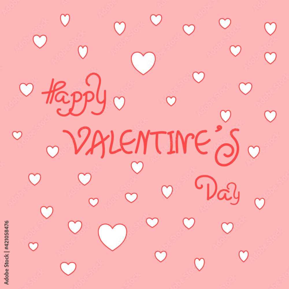 Happy Valentine's day hearts isolated on a pink background. Vector Hand drawn hearts symbols for love,Valentine's day. Pink doodle.