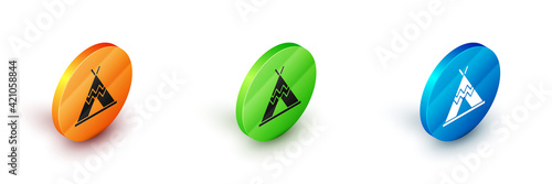 Isometric Traditional indian teepee or wigwam icon isolated on white background. Indian tent. Circle button. Vector
