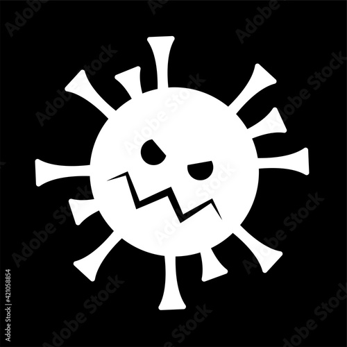 Scary coronavirus on a black background. Vector white illustration