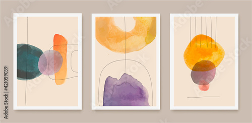 Vector set of abstract creative minimalist artistic hand painted compositions, art covers, brochures, flyers, banners, posters.