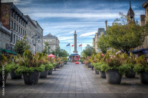 Nelson s column, in Downtown Old Montreal, on Place Jacques Cartier Square. Also known as colonne Jacques Cartier, it is a touristic landmark of the city photo