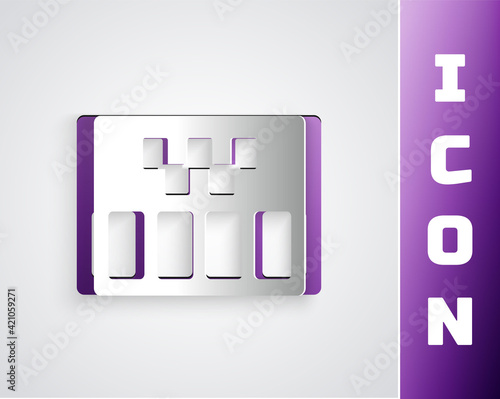 Paper cut Taximeter device icon isolated on grey background. Measurement appliance for passenger fare in taxi car. Paper art style. Vector