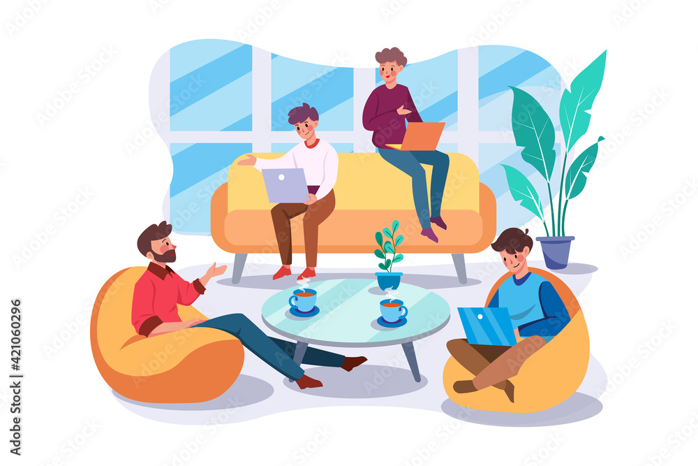 Obraz premium Businessman talking in Living Room Vector Illustration concept. Flat illustration isolated on white background