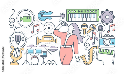 
A banner of social media designed with flat linear illustration

