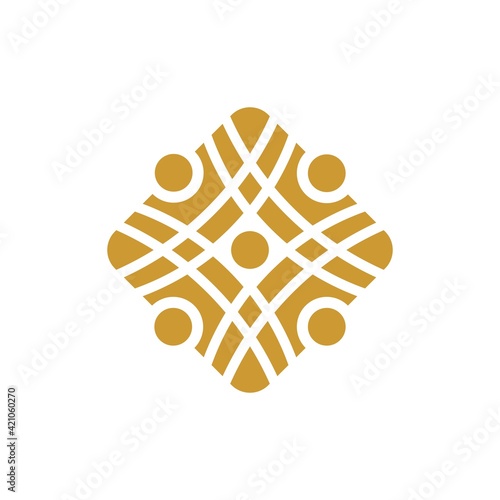 The logo combines: yurt, shanyrak, table and people. Vector.
