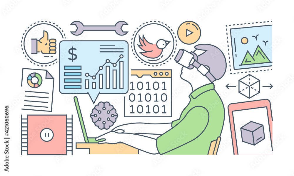 A banner of social media designed with flat linear illustration
A banner of social media designed with flat linear illustration