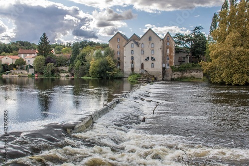 beautiful weir across the river at Lussac France photo