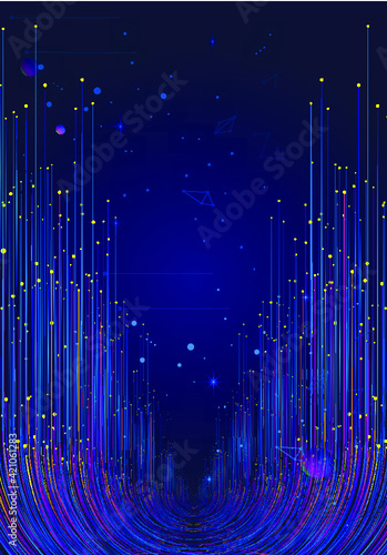 Color dot lines have a spatial sense of Internet technology big data background