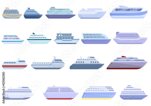 Ferry icons set. Cartoon set of ferry vector icons for web design