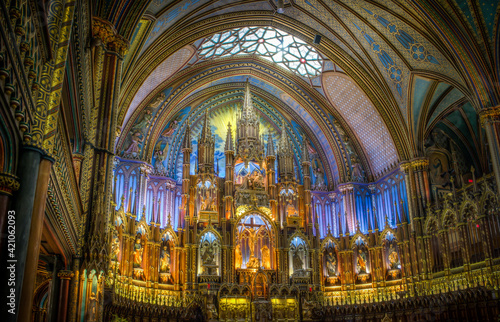 interiors and details of Notre Dame basilica in Montreal, quebec, Canada