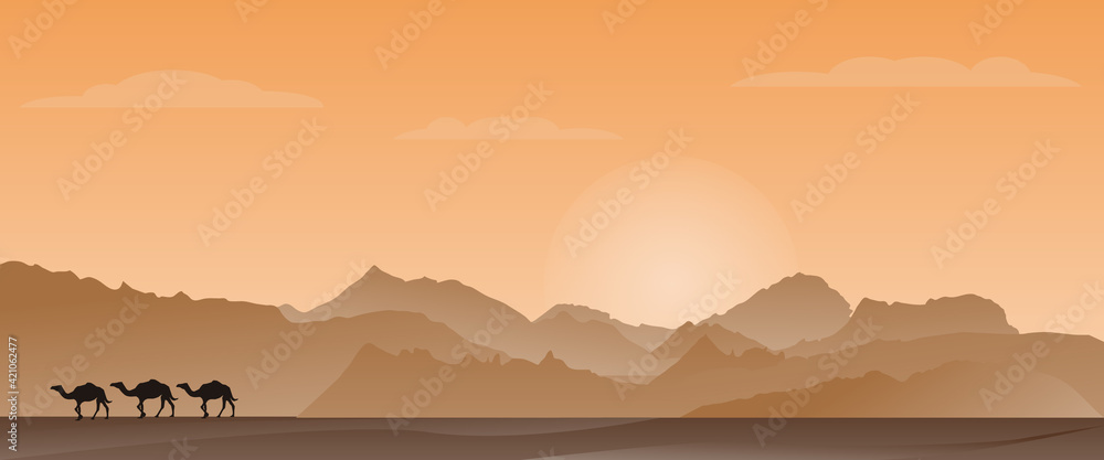 desert landscape with mountain background abstract. vector illustration. flat panoramic vector