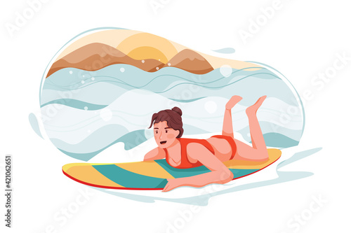 Lady enjoying surfing in sea