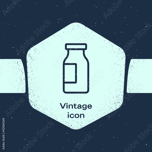Grunge line Closed glass bottle with milk icon isolated on blue background. Monochrome vintage drawing. Vector