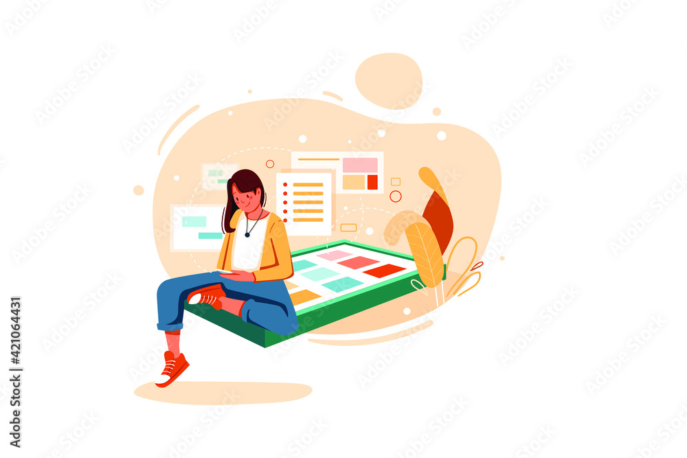 Fototapeta premium Girl launching her own application Illustration