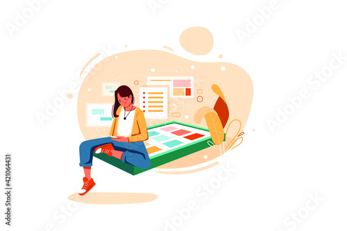 Girl launching her own application Illustration
